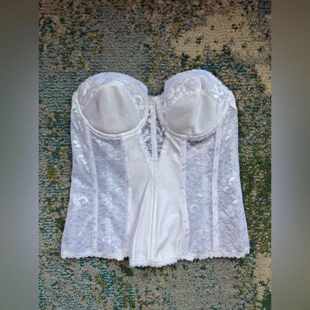 Vintage Carnival white lace bustier strapless bridal wedding bra, size 36B